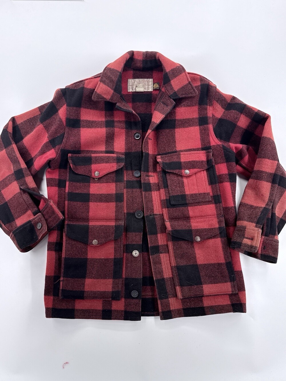 Vintage Filson Mackinaw 110 Wool Jacket Plaid Red Black Mens 40 Made In USA